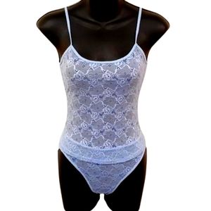 Elita Powder Blue Floral Lace Panty and Cami Set- Sm/Med